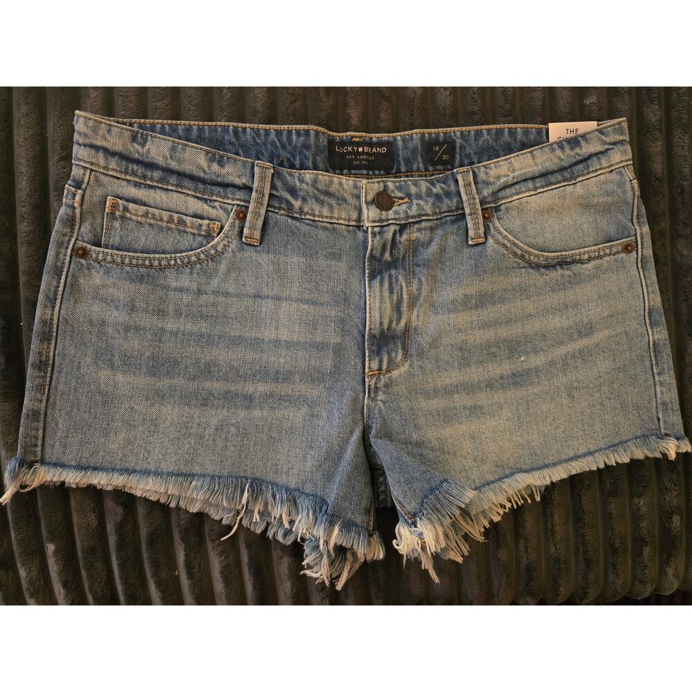 NWT Lucky Brand sz 10/30 The Cut Off Light Wash Denim Shorts Raw Hem Mid Rise - Picture 3 of 4